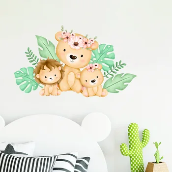 Bonitinho Leão Urso Adesivos de Parede, desenhos animados e de Animais de Adesivos de Parede, Decoração da Parede de Vinil Mural de Arte para Crianças do Bebê do Berçário Quarto