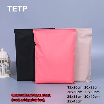 TETP 50Pcs Preto/Rosa/Bege Fosco Zíper do Saco Casa T-shirt, Calças de Maiô Embalagem de Armazenamento de Atacado Para Pequenos Negócios