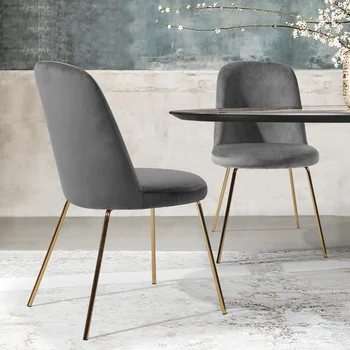 Moderno Estofada Cadeira de Jantar Conjunto de 2, com Ouro Pernas - Cinza Cinza Estofado [EUA Stock]
