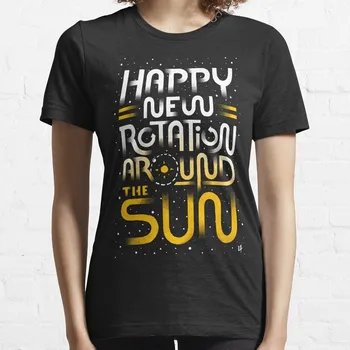 Feliz Novo Rotação em Torno Do Sol T-Shirt t-shirt dress para mulheres sexy gráfico t-shirt de manga Curta tops para as mulheres