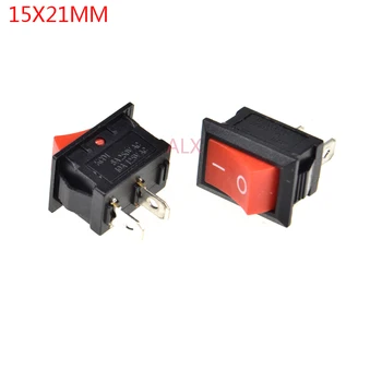 10PCS KCD1-101 SPST 2PINOS vermelho mini Botão de pressão Interruptor de ligar/DESLIGAR os interruptores de potência 6A/250V 10A/125V 15*21MM 15*21 2 pinos