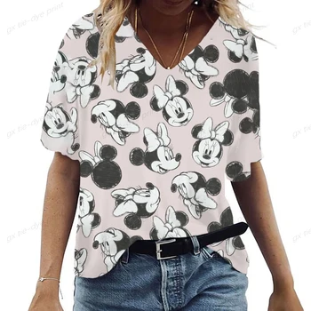 Novas Mulheres de Manga Curta, Decote em V t-shirts da Moda Senhoras 3D Print T-shirts do Mickey de Disney do Rato Bonito dos desenhos animados das Mulheres Gráfica Tees