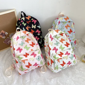 Moda De Nylon Borboletas De Impressão Backpack Do Laptop Escola De Mochila De Grande Capacidade Viagem Bookbags Simples Estudante De Colégio Mochila