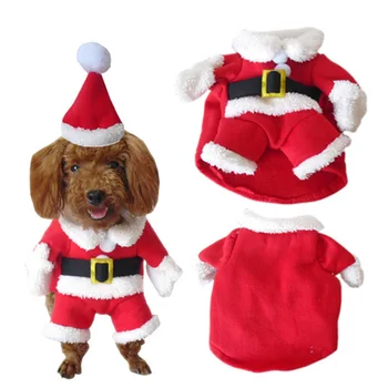 Cão de estimação, Roupas de Natal Papai Noel Cão Traje de Inverno Cachorro Gato de Estimação Jaqueta casaco Cão Atender com Tampa de agasalhos Para Cães e Gatos