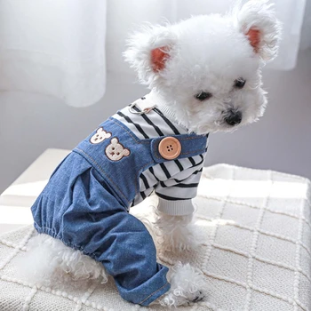 Traje de estimação Jeans e Tiras T-Shirt Conjunto de Cão de Pequeno porte Roupas Bonitos Roupas para Gatos Só de Vestir Costumes do Vestuário