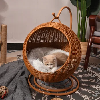 Gato ninho de vime lavável gato pendurado cesta universal verão respirável online celebridade animal de estimação ninho de verão canil swing.