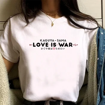Anim Kaguya Sama Amor É Guerra Camiseta de Moda Letra T-shirt Impresso Harajuku Hip Hop de Manga Curta Causal Tee Tops