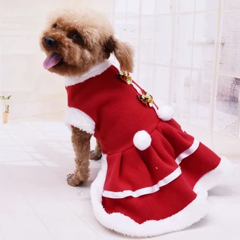 Cão De Natal Bowknot Traje Vestido De Cachorro De Lã Saia De Roupas Outono Inverno De Roupas Quentes Do Cão De Estimação Saia Vermelha Do Vestido De Fantasia