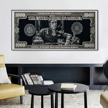 Famoso Scarface Tony Montana Tela De Pintura Filme Clássico Dinheiro Dólar De Pôster Arte De Parede Fotos De Sala De Estar Decoração Arte