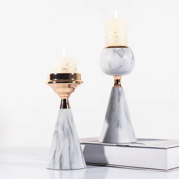 Nordic de ouro da vela titular minimalista moderna de luxo com imitação de mármore de ferro forjado de velas, decoração de casamento ornamentos