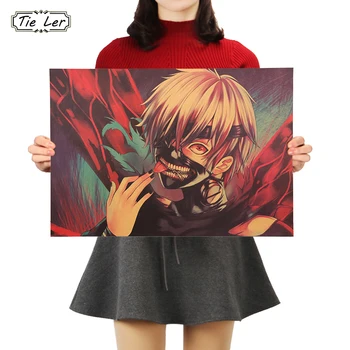 LAÇO LER 1PC Desenhos de Anime de Tóquio Ghoul Vintage Papel Kraft Cartaz Pintura Café-Bar Pintura de Decoração de 50.5x35cm