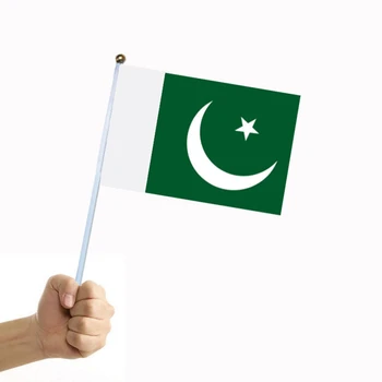 10Pcs/Set Paquistão Handflag Banner Mão de Plástico Pólo Do Paquistão Nacional de Mini Bandeira Cerimônia de Comemoração Acessórios