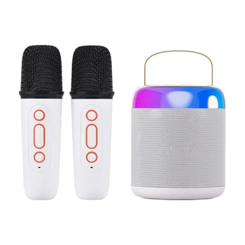 Portátil, Microfone e Caixa de Som Conjunto de Mini Máquina de Karaoke BT alto-Falante com 2 Microfones para Casa de Festa KTV Cantar