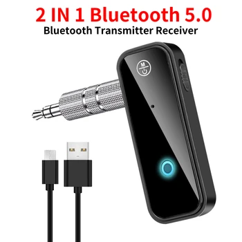 Bluetooth 5.0 Transmissor Receptor 2 in1 sem Fio Adaptador de Áudio de 3,5 mm Estéreo AUX Adaptador Para Carro Áudio da Música de mãos-livres, Auricular