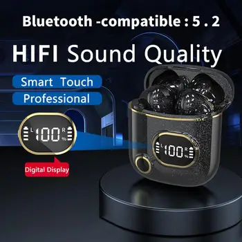 Fones de ouvido sem fio Tipo-C Redução de Ruído Digital de Exibição de Carregamento Rápido 300mAh Aparelhagem hi-fi 5.2 compatível com Bluetooth Fones de ouvido para Telefone