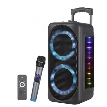 300W Alavanca Exterior Carrinho de Áudio Dupla de 8 Polegadas de Karaoke Partybox RGB alto-Falante Bluetooth EQ Luz LED Colorido Anel com Microfone Remoto