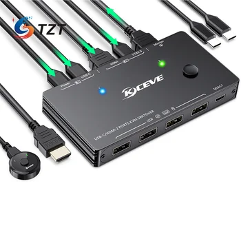 TZT KVM201TC 4K USB-C/HDMI 2 Porta KVM Switch HDMI Switch KVM para o Disco de U Monitor de Teclado Mouse Impressora