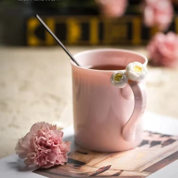 Flores cor de rosa Xícara de Café, Caneca de Cerâmica de Mulheres Xícara de Chá de Família Office Copo de Água Requintado uma Caneca de Café da Manhã Leite Copa Caixa de Presente