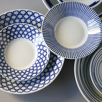 Estilo japonês Multi-tamanho Padrão Geométrico de Cerâmica de Louça Conjunto de Cozinha de Restaurante Familiar porcelana Prato Tigela Prato